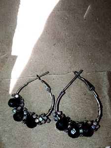 Elegant Black Beaded Hoop Earrings
