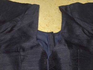 Elegant Navy Blue Silk Blouse(with margin)