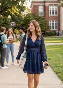 Chic Navy Blue Textured Mini Dress