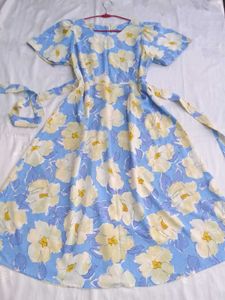 Blue Floral Print Midi Dress