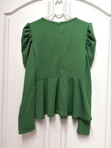 Zara Green Puff Sleeve Peplum Top