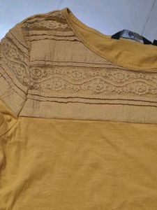 Yellow Lace Detail T-Shirt