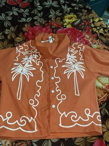 Orange Tropical Print Button-Up Shirt