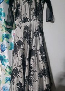 Black And Steel Grey Indowestern Gown