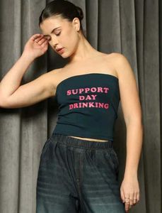 Shein Strapless Typographic Print Short Tube Top