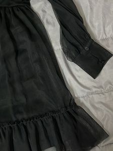 Chic Black Sheer Sleeve Dress