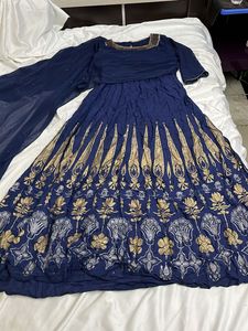 Elegant Blue Lehenga Choli with Gold Print