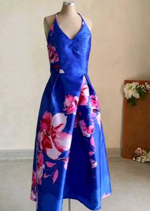 Royal Blue Floral Halter Neck Gown 💙✨