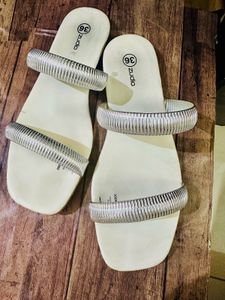 Stylish White & Silver Flat Sandals