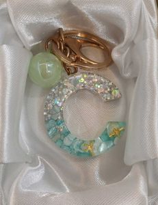 Resin Letter C Keychain with Seashells