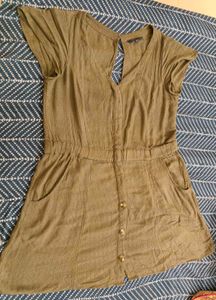 Olive Green Button-Front Dress