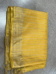 Bright Yellow Saree with Striped Detail Pallu