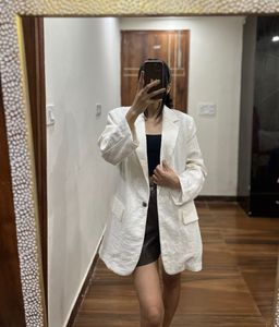 H&M OFF WHITE LINEN OVERSIZED BLAZER