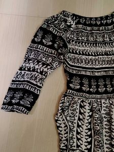 Boho Black &amp; White Print Maxi Dress