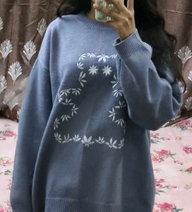 Floral Embroidered Pullover Sweater Oversized
