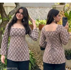 Stylish Printed Kurti with Bell Sleeve-XS