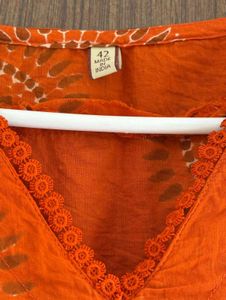 Vibrant Orange Embroidered Kurta