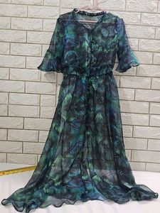 Sheer Green Print Maxi Dress