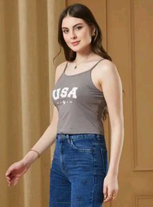Shein Spaghetti Strap Typographic Chest Print Cami