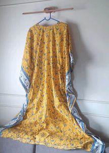 Bohemian Yellow Floral Print Kaftan Dress