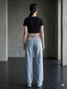 MO&Co. Premium Wide-Leg Jeans with Trendy Cut-Out