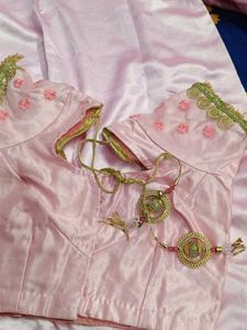 Pink Embroidered Net Saree