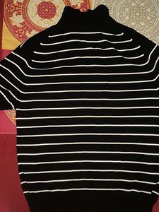 Striped Black &amp; White Knit Regular Fit T-Shirt