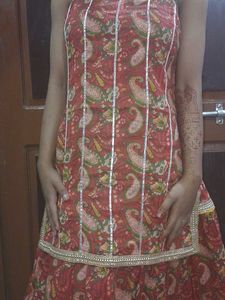 Red Paisley Print Salwar Kameez