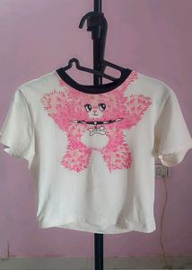 Cute Pink Bear Graphic Cropped Tee @140