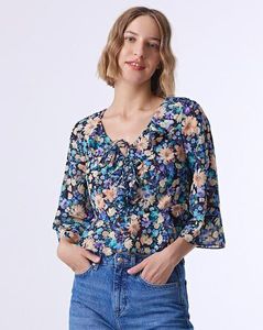 Floral Print Tie-Neck Top