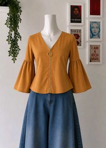 y2k Mustard Bell Sleeve Top