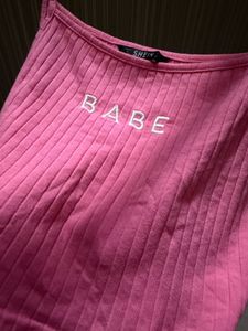 SHEIN Pink Ribbed "Babe" Crop Top