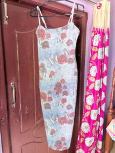Blue Floral Print Slip Dress