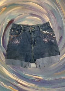 Embroidered Denim Shorts