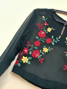 Sheer Embroidered Floral Crop Top