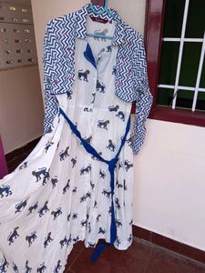 White Dress with Blue Animal Print