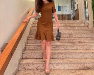 Chic Brown Flounce Hem Dress