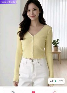 Cute Yellow Ribbed summer cro top Cardigan