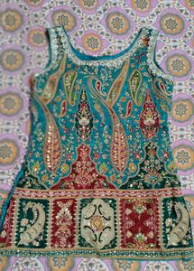 Embroidered Teal Kurta Set with Palazzo(bust32-34)