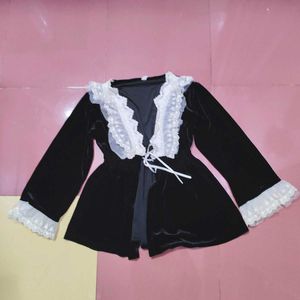 Black Gothic Velvet Lace Trim Shrug / Top