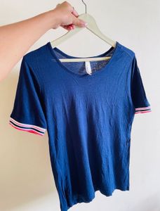 Navy Striped Cuff T-Shirt