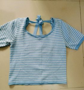 Striped Blue &amp; White Crop Top