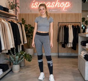Grey Heathered Leggings with Black Accents