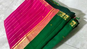 Zari Green Saree with Pink Pallu