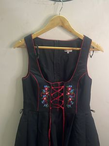 Black Embroidered Pinafore Dress