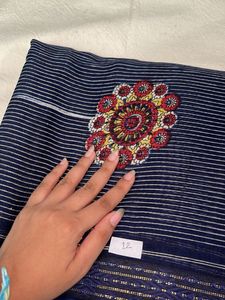 Elegant Navy Blue Saree with Floral Embroidery