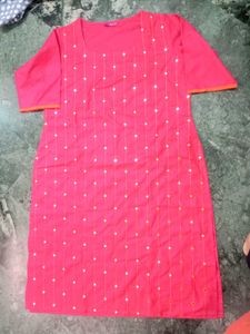 Pink Kurti with Mirror Work