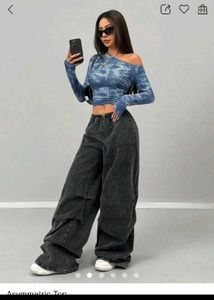 Blue Tie-Dye Asymmetric Crop Top