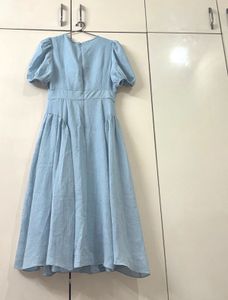 Light Blue Puff Sleeve Midi Dress
