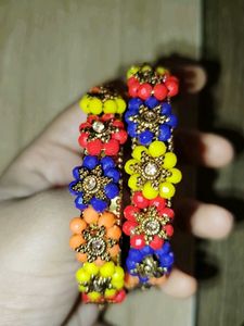 Vibrant Beaded Flower Bangles